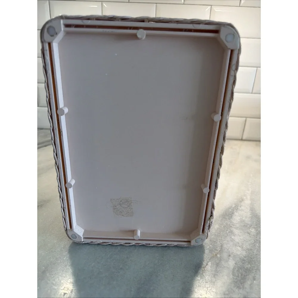 RARE! Vintage Blush Pink Wicker Shabby Trash Can/Wastebasket ES008